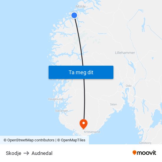 Skodje to Audnedal map