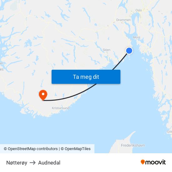 Nøtterøy to Audnedal map