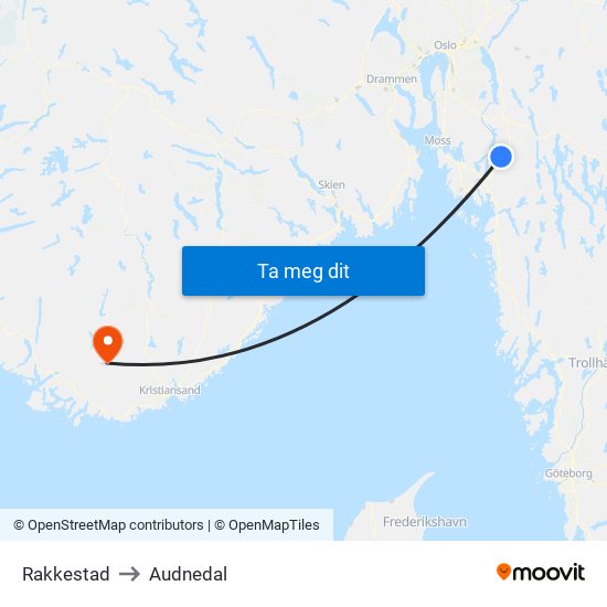 Rakkestad to Audnedal map