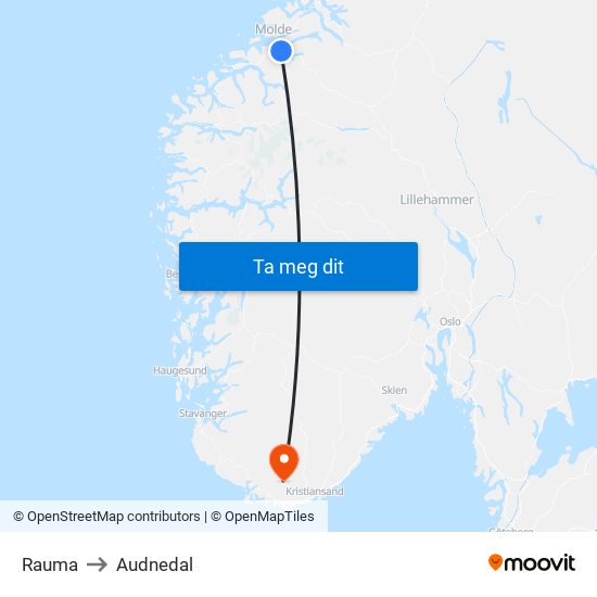 Rauma to Audnedal map