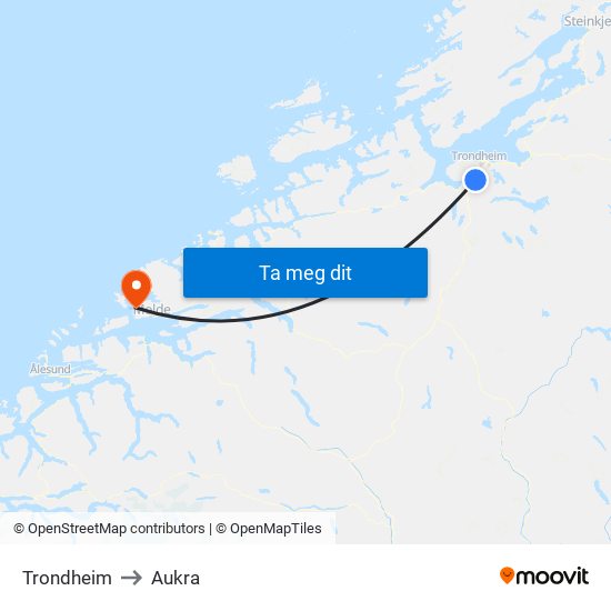 Trondheim to Aukra map