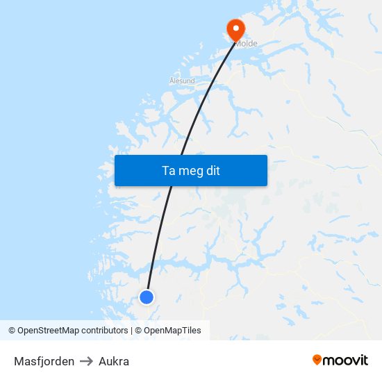 Masfjorden to Aukra map