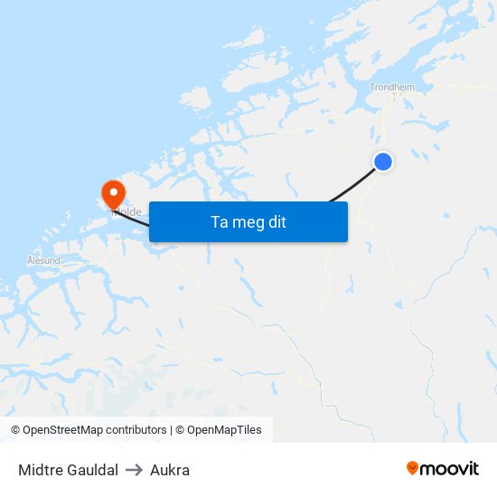 Midtre Gauldal to Aukra map