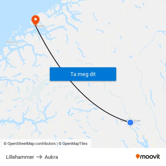 Lillehammer to Aukra map