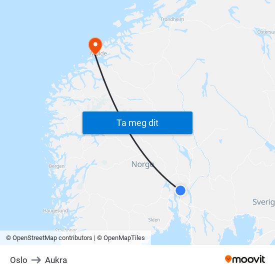 Oslo to Aukra map