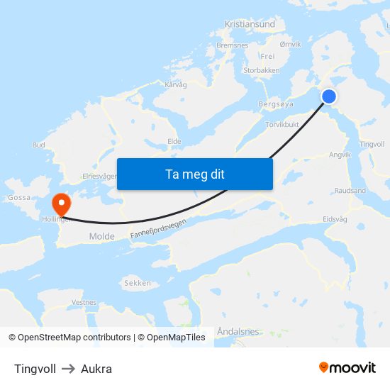 Tingvoll to Aukra map