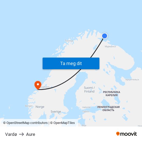 Vardø to Aure map