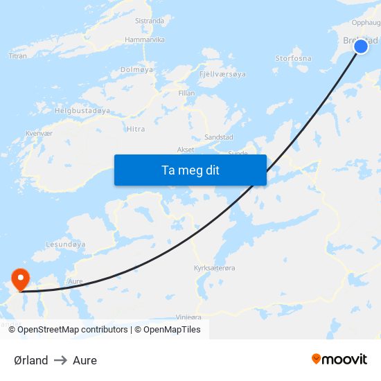 Ørland to Aure map