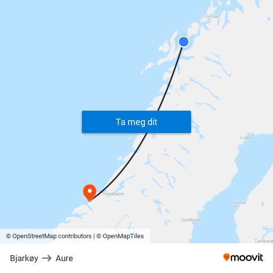 Bjarkøy to Aure map