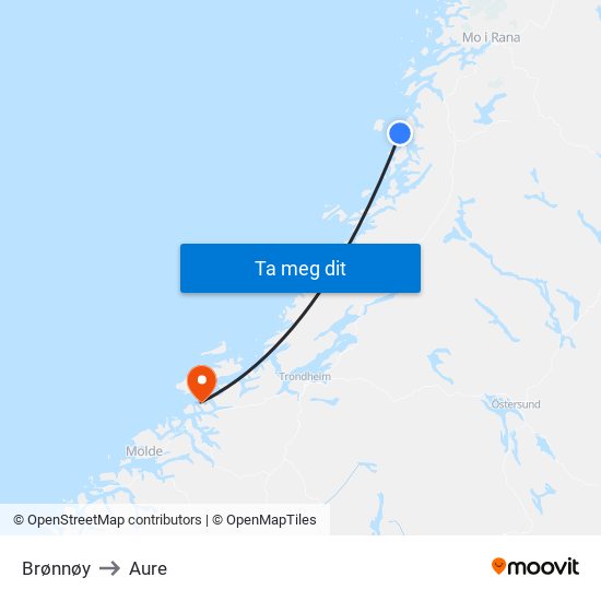 Brønnøy to Aure map