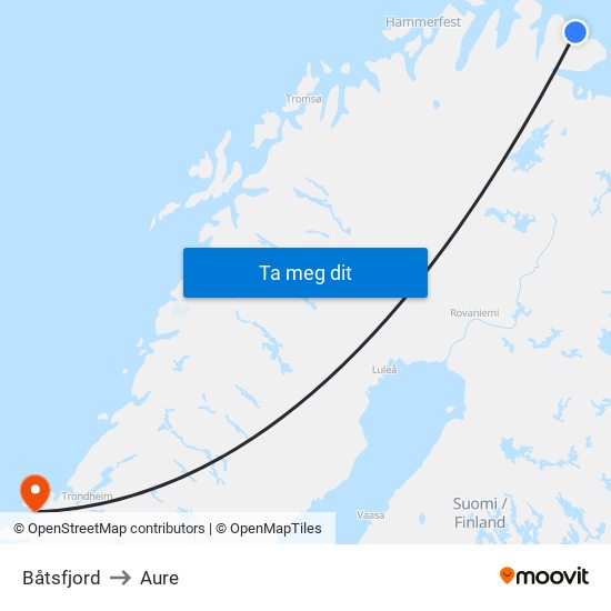 Båtsfjord to Aure map