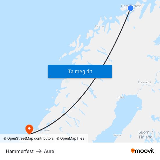 Hammerfest to Aure map
