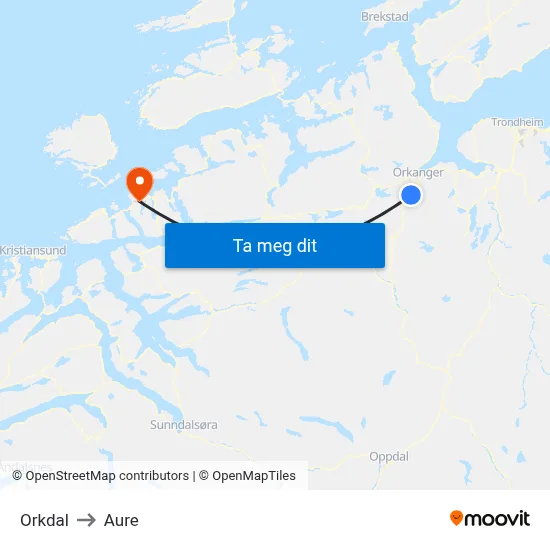 Orkdal to Aure map