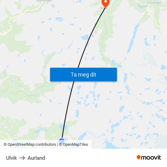 Ulvik to Aurland map