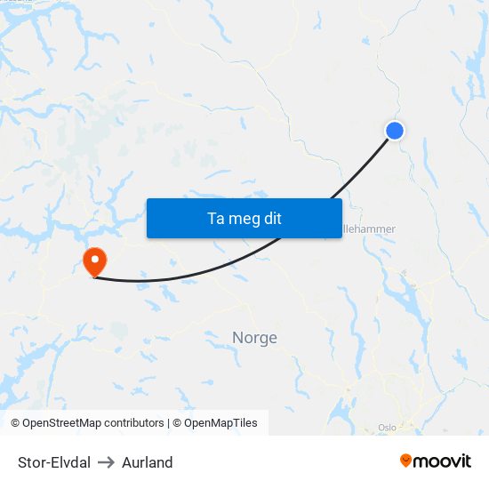 Stor-Elvdal to Aurland map