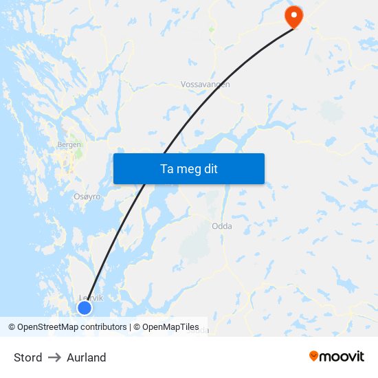 Stord to Aurland map