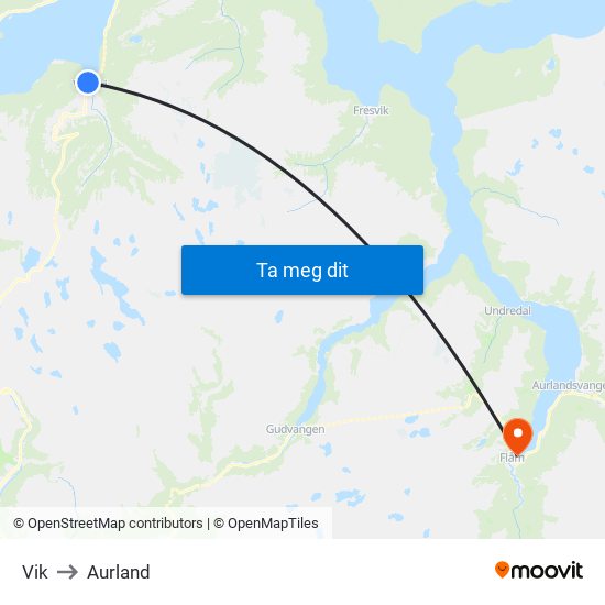 Vik to Aurland map