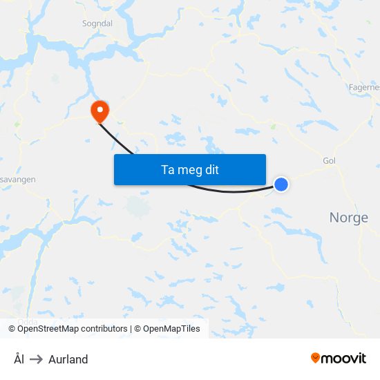 Ål to Aurland map