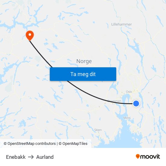 Enebakk to Aurland map