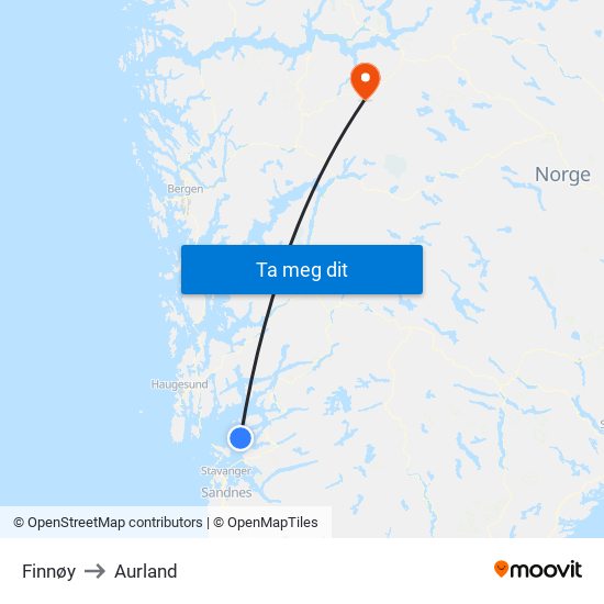 Finnøy to Aurland map