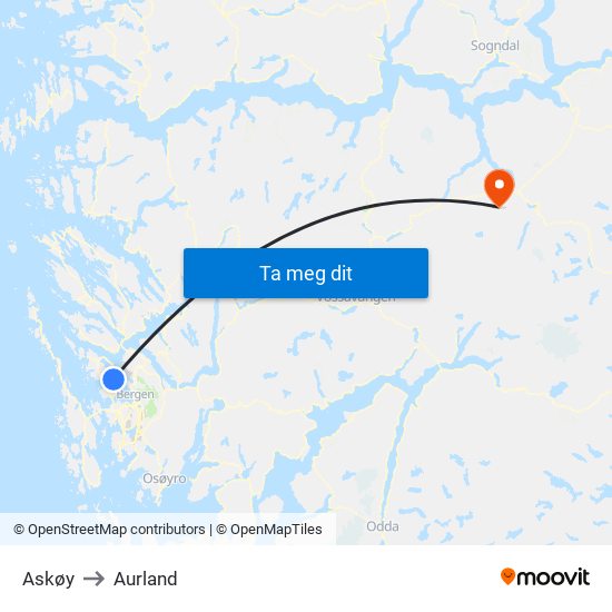 Askøy to Aurland map