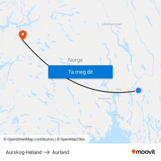 Aurskog-Høland to Aurland map