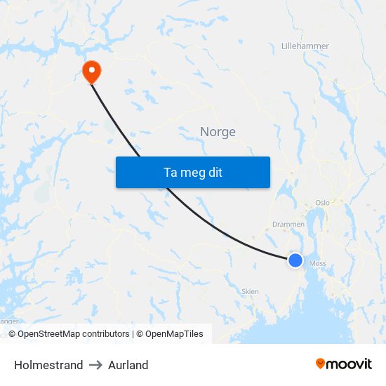 Holmestrand to Aurland map