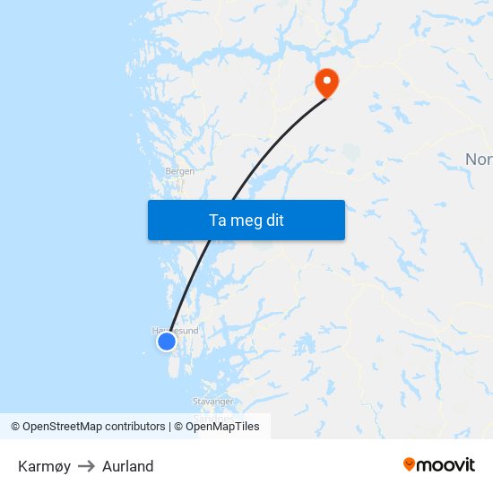 Karmøy to Aurland map