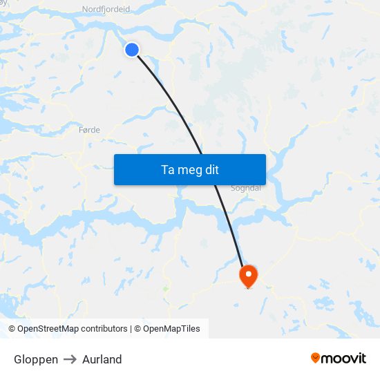 Gloppen to Aurland map