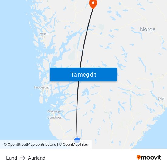 Lund to Aurland map