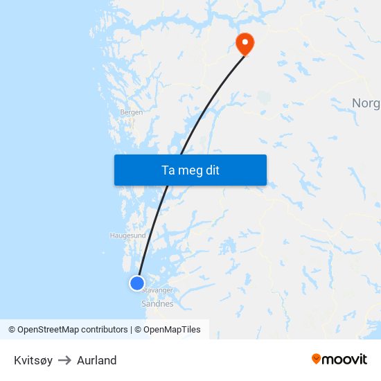 Kvitsøy to Aurland map