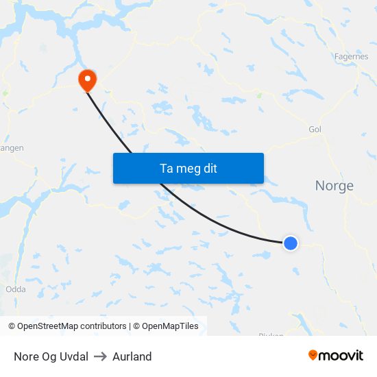 Nore Og Uvdal to Aurland map