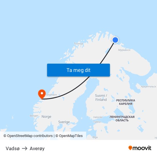 Vadsø to Averøy map