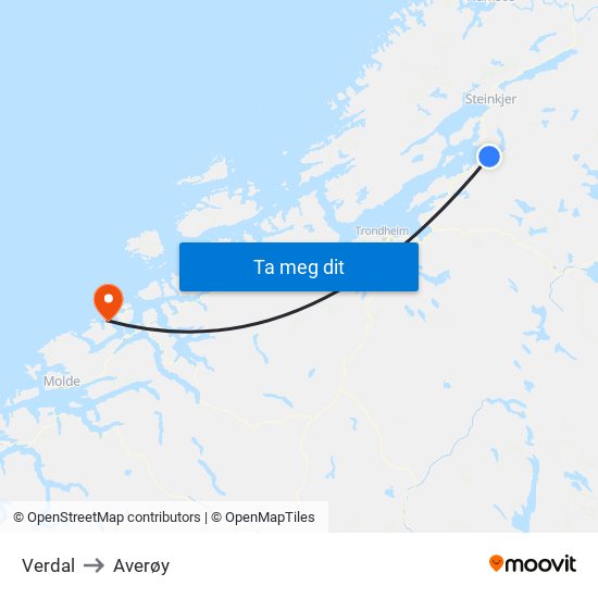Verdal to Averøy map