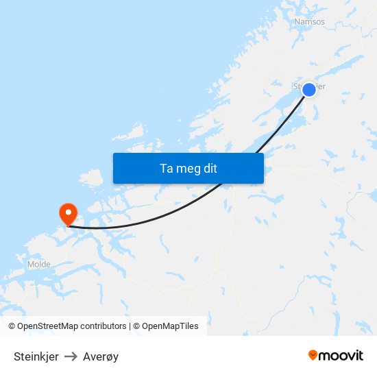 Steinkjer to Averøy map