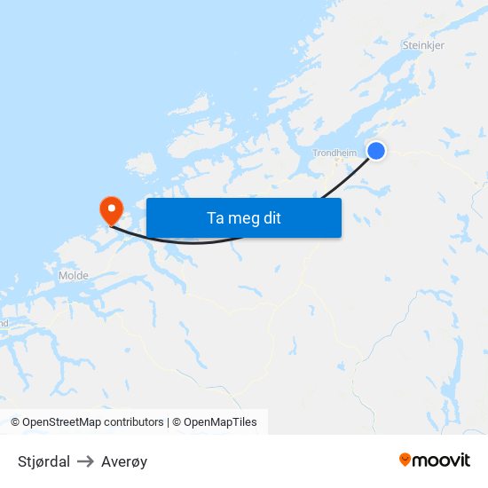 Stjørdal to Averøy map