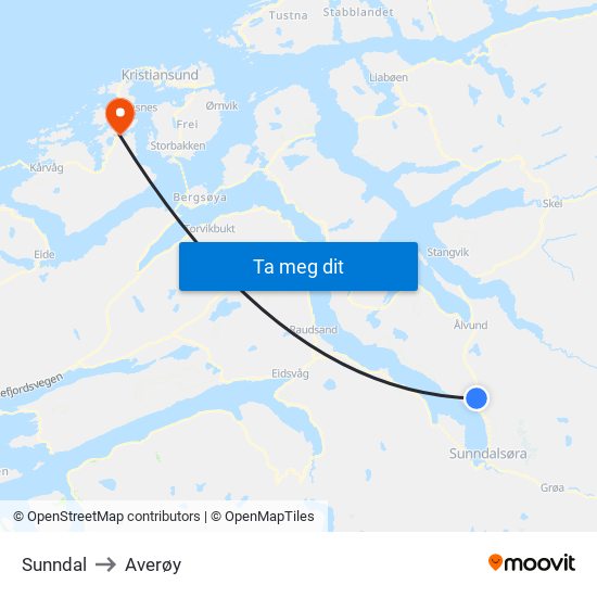 Sunndal to Averøy map