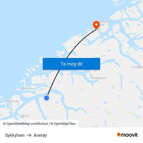 Sykkylven to Averøy map