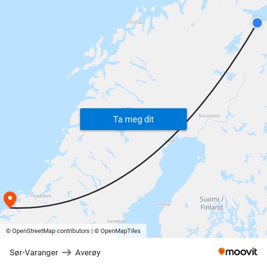 Sør-Varanger to Averøy map