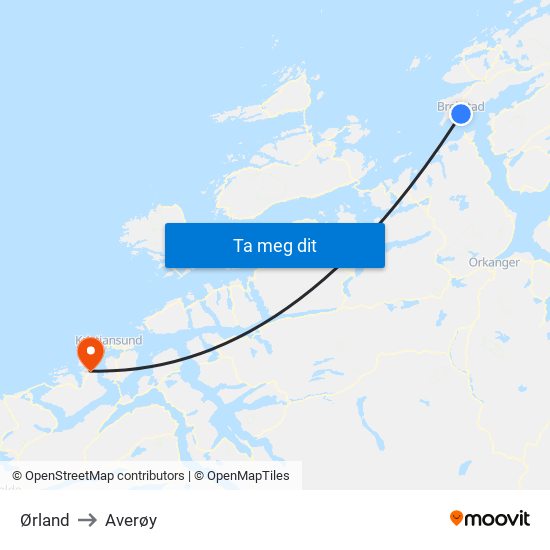 Ørland to Averøy map