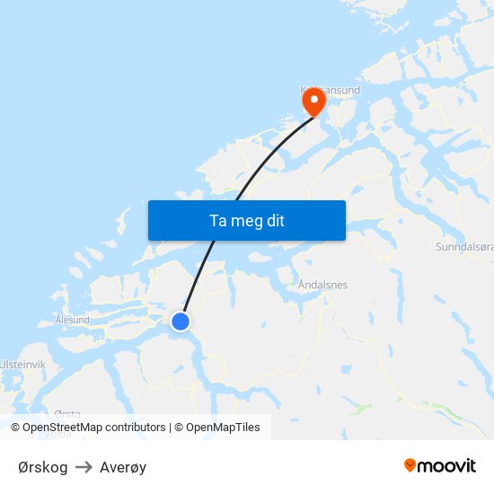 Ørskog to Averøy map