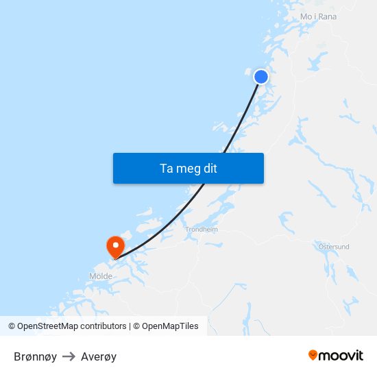 Brønnøy to Averøy map