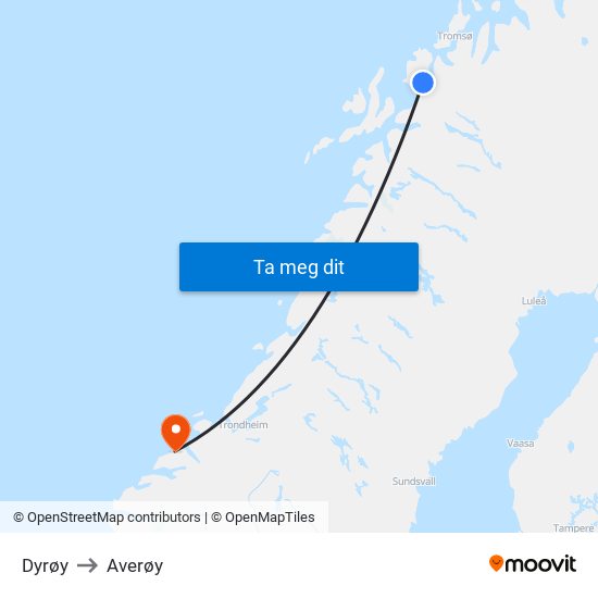 Dyrøy to Averøy map