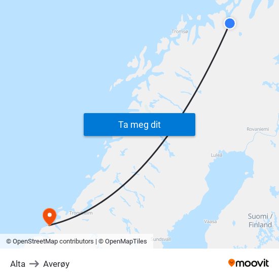 Alta to Averøy map