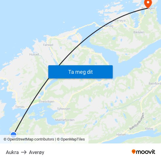 Aukra to Averøy map