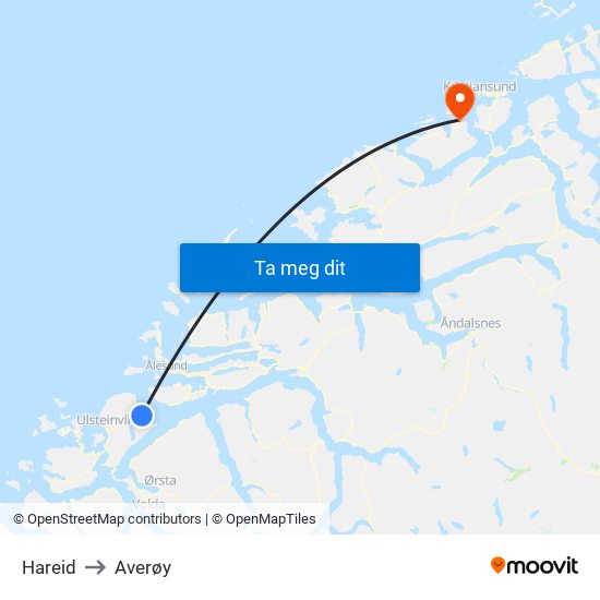 Hareid to Averøy map