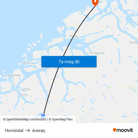 Hornindal to Averøy map