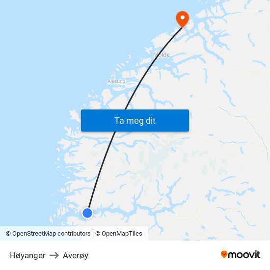 Høyanger to Averøy map