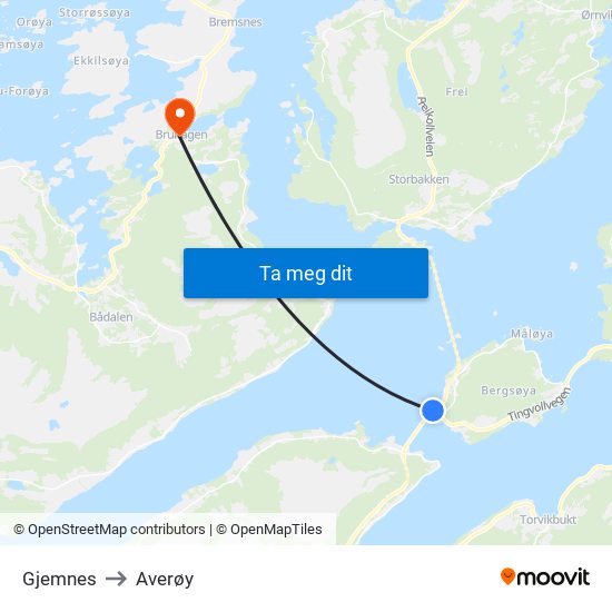 Gjemnes to Averøy map