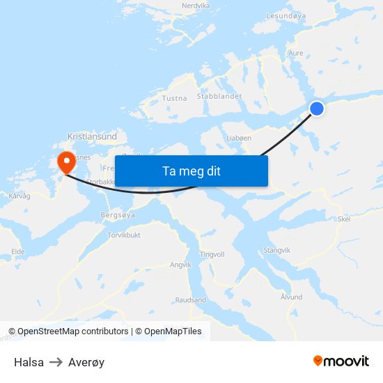 Halsa to Averøy map